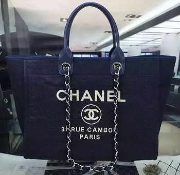Chanel Large Canvas Tote Shopping Bag A1679 Royal Chanel Large Canvas Tote Shopping Bag A1679 Royal