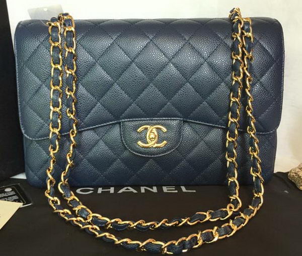 Chanel Jumbo Double Flaps Bag Blue Cannage Pattern A36097 Gold