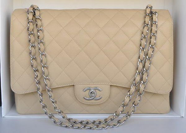Chanel Maxi Classic Bag A36098 Apricot Cannage Pattern Silver