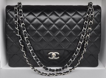 Chanel Maxi Classic Bag A36098 Black Sheepskin Silver Chanel Maxi Classic Bag A36098 Black Sheepskin Silver
