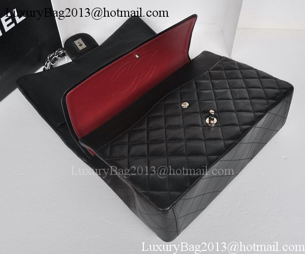 Chanel Maxi Classic Bag A36098 Black Sheepskin Silver Chanel Maxi Classic Bag A36098 Black Sheepskin Silver
