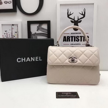 Chanel Classic Top Handle Bag Apricot Sheepskin Leather A92991 Silver Chanel Classic Top Handle Bag Apricot Sheepskin Leather A92991 Silver