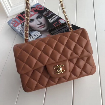 Chanel mini Classic Flap Bag Brown Original Sheepskin Leather A1116 Gold Chanel mini Classic Flap Bag Brown Original Sheepskin Leather A1116 Gold