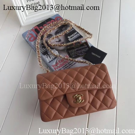 Chanel mini Classic Flap Bag Brown Original Sheepskin Leather A1116 Gold Chanel mini Classic Flap Bag Brown Original Sheepskin Leather A1116 Gold
