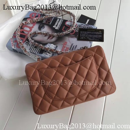 Chanel mini Classic Flap Bag Brown Original Sheepskin Leather A1116 Silver Chanel mini Classic Flap Bag Brown Original Sheepskin Leather A1116 Silver