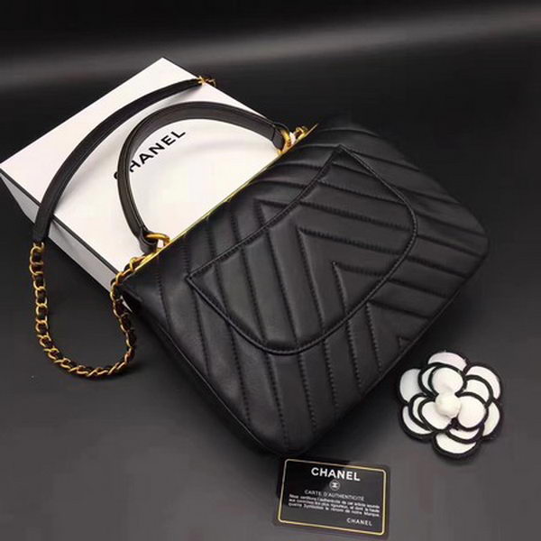 Chanel Classic Top Handle Bag Chevron Sheepskin Leather CHA2371 Black Chanel Classic Top Handle Bag Chevron Sheepskin Leather CHA2371 Black