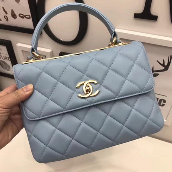 Chanel Classic Top Handle Bag Sheepskin Leather CHA2371 SkyBlue Chanel Classic Top Handle Bag Sheepskin Leather CHA2371 SkyBlue
