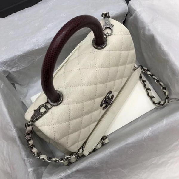 Chanel Classic Top Handle Bag White Cannage Pattern A92290 Red Chanel Classic Top Handle Bag White Cannage Pattern A92290 Red