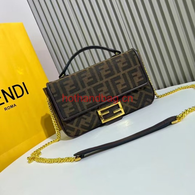 Fendi Brown FF jacquard fabric and leather bag F1531 Fendi Brown FF jacquard fabric and leather bag F1531