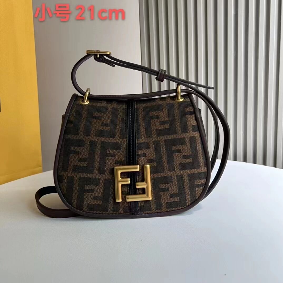 Fendi Cmon Mini Brown FF jacquard fabric and leather bag 8BS082 Fendi Cmon Mini Brown FF jacquard fabric and leather bag 8BS082