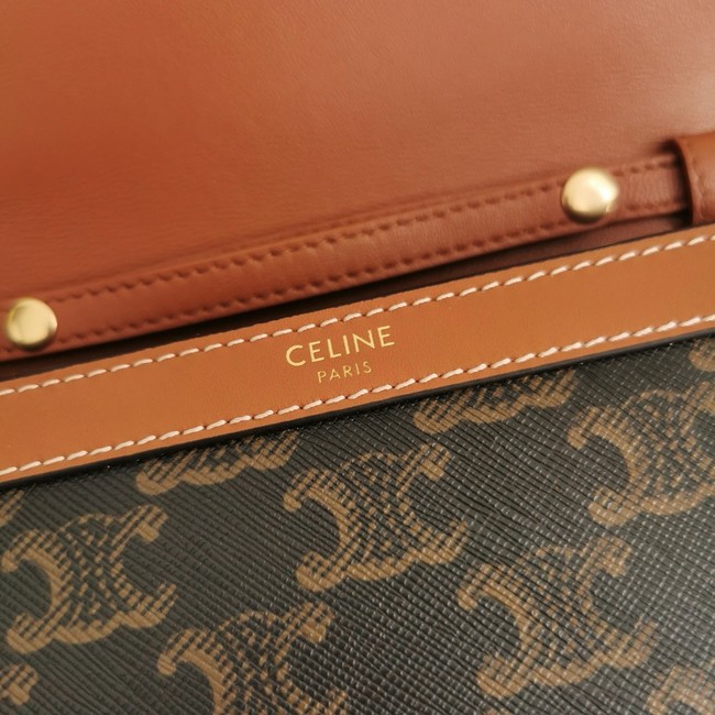 Celine WALLET ON CHAIN MARGO IN TRIOMPHE CANVAS AND CALFSKIN 10L033 TAN