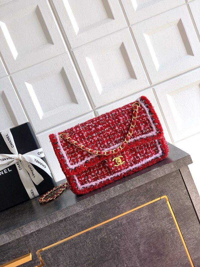 CHANEL Classic 11.12 Handbag A01112 Red Pink & Black