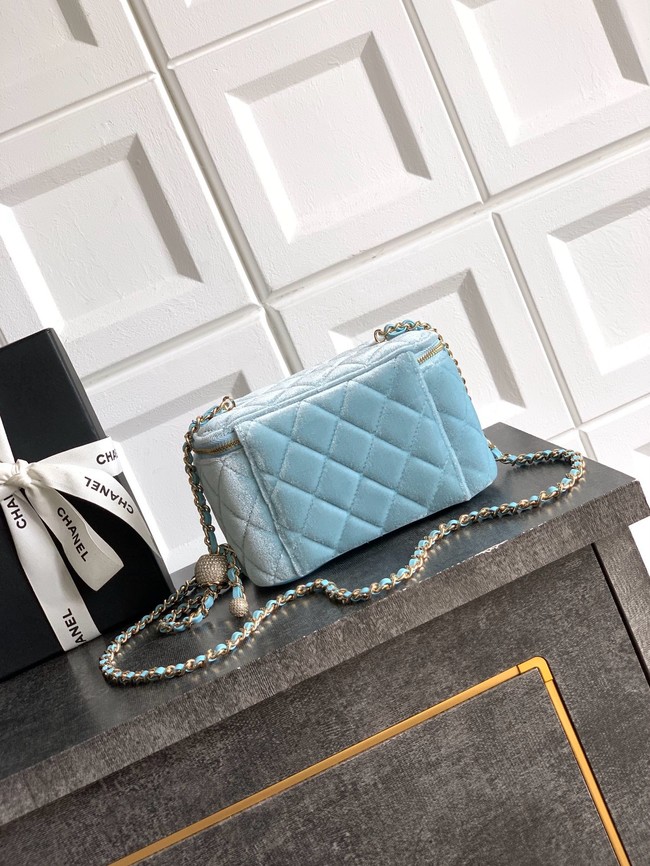 CHANEL velvet Vanity with Chain AP3940 light blue