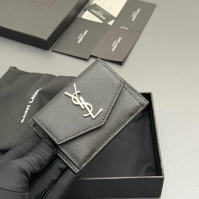 SAINT LAURENT UPTOWN FLAP CARD CASE IN GRAIN DE POUDRE LEATHER 612808-1