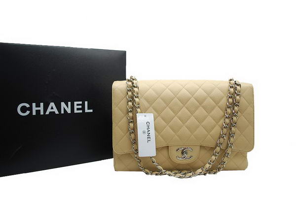 Chanel Maxi Double Flaps Bag A36098 Apricot Original Caviar Leather Silver