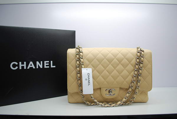 Chanel Maxi Double Flaps Bag A36098 Apricot Original Caviar Leather Silver Chanel Maxi Double Flaps Bag A36098 Apricot Original Caviar Leather Silver