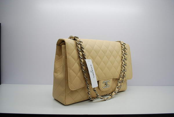 Chanel Maxi Double Flaps Bag A36098 Apricot Original Caviar Leather Silver Chanel Maxi Double Flaps Bag A36098 Apricot Original Caviar Leather Silver