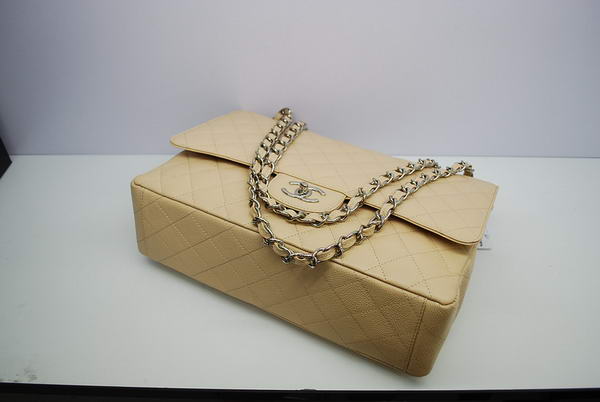 Chanel Maxi Double Flaps Bag A36098 Apricot Original Caviar Leather Silver Chanel Maxi Double Flaps Bag A36098 Apricot Original Caviar Leather Silver