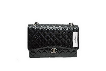 Chanel Maxi Double Flaps Bag A36098 Black Original Patent Leather Silver Chanel Maxi Double Flaps Bag A36098 Black Original Patent Leather Silver
