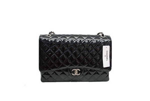 Chanel Maxi Double Flaps Bag A36098 Black Original Patent Leather Silver