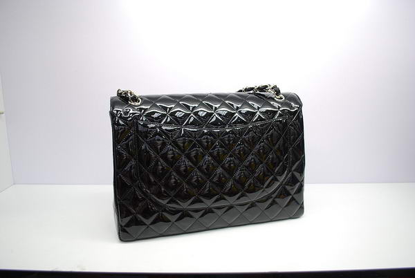 Chanel Maxi Double Flaps Bag A36098 Black Original Patent Leather Silver Chanel Maxi Double Flaps Bag A36098 Black Original Patent Leather Silver