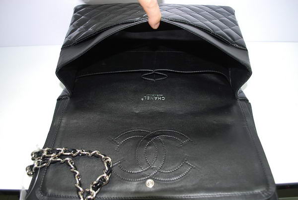 Chanel Maxi Double Flaps Bag A36098 Black Original Patent Leather Silver Chanel Maxi Double Flaps Bag A36098 Black Original Patent Leather Silver