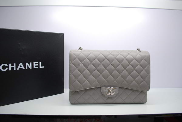 Chanel Maxi Double Flaps Bag A36098 Grey Original Caviar Leather Silver Chanel Maxi Double Flaps Bag A36098 Grey Original Caviar Leather Silver