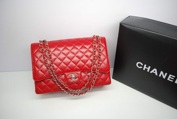 Chanel Maxi Double Flaps Bag A36098 Red Original Caviar Leather Silver Chanel Maxi Double Flaps Bag A36098 Red Original Caviar Leather Silver