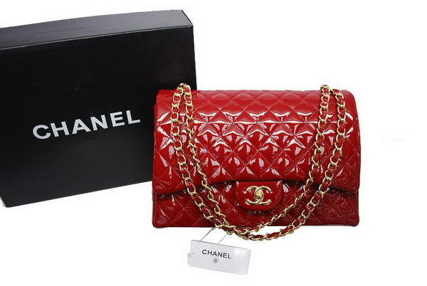 Chanel Maxi Double Flaps Bag A36098 Red Original Patent Leather Gold