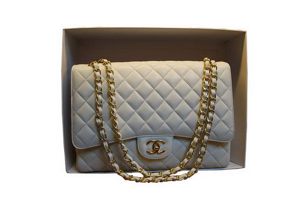 Chanel Maxi Double Flaps Bag A36098 White Original Caviar Leather Gold