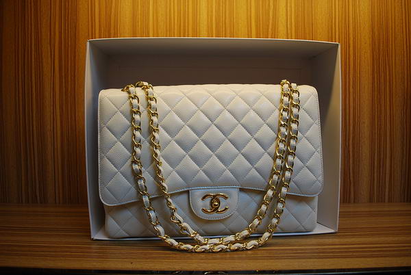 Chanel Maxi Double Flaps Bag A36098 White Original Caviar Leather Gold Chanel Maxi Double Flaps Bag A36098 White Original Caviar Leather Gold