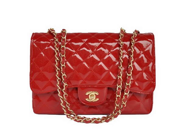 New Color Chanel A28600 Red Patent Leather Classic Flap Bag Gold