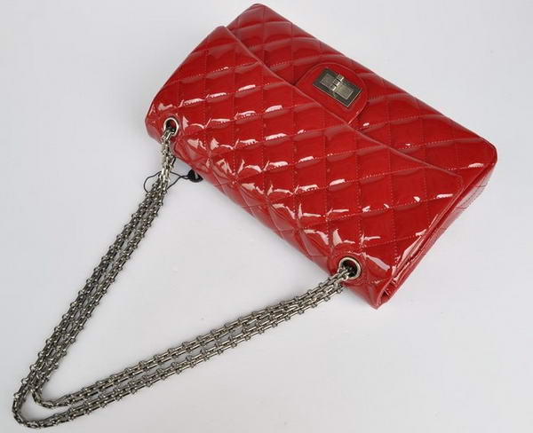 Ladies Chanel A30227 Red Patent Leather Jumbo Flap Bags Silver Ladies Chanel A30227 Red Patent Leather Jumbo Flap Bags Silver