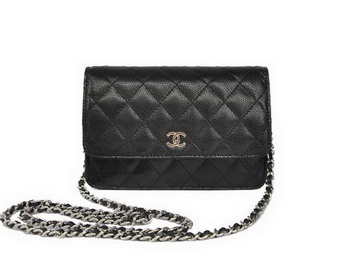New Cheap Chanel A33814 Black Grain Leather Flap Bag Silver New Cheap Chanel A33814 Black Grain Leather Flap Bag Silver