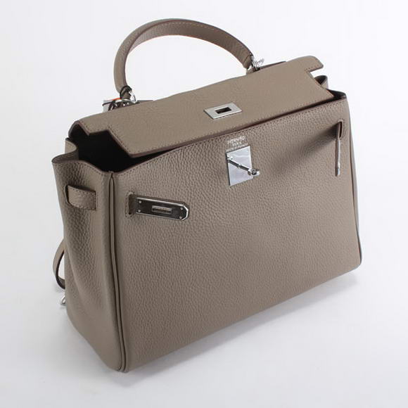 Hermes Kelly 32cm Togo Leather Handbags 6018 Dark Grey Silver Hermes Kelly 32cm Togo Leather Handbags 6018 Dark Grey Silver