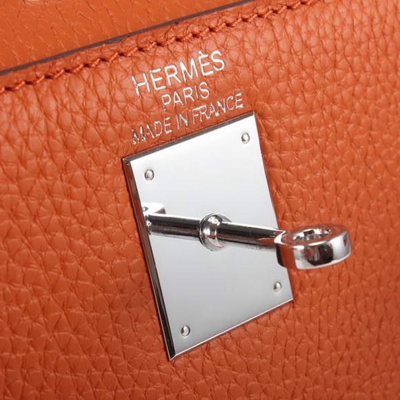 Hermes Kelly 32cm Togo Leather Handbags 6018 Orange Silver Hermes Kelly 32cm Togo Leather Handbags 6018 Orange Silver