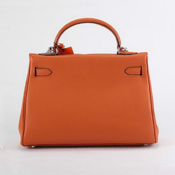Hermes Kelly 32cm Togo Leather Handbags 6018 Orange Silver Hermes Kelly 32cm Togo Leather Handbags 6018 Orange Silver
