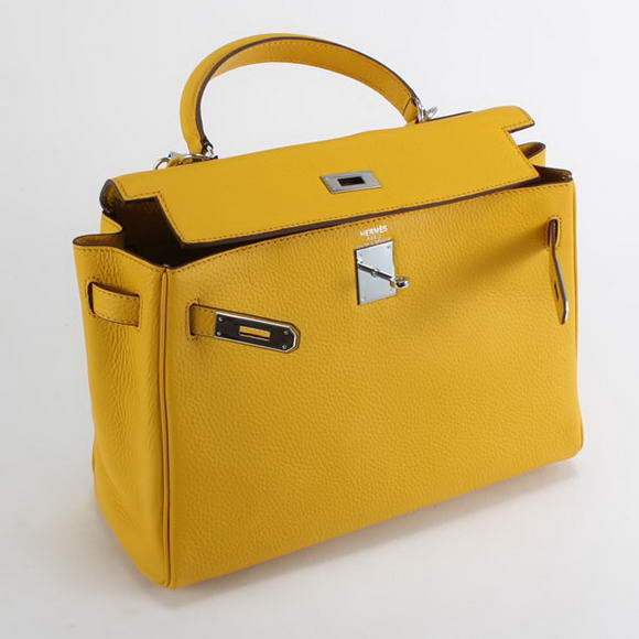 Hermes Kelly 32cm Togo Leather Handbags 6018 Yellow Silver Hermes Kelly 32cm Togo Leather Handbags 6018 Yellow Silver
