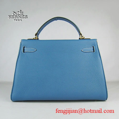 Hermes Kelly 32cm Togo Leather Bag Blue 6108 Gold Hardware Hermes Kelly 32cm Togo Leather Bag Blue 6108 Gold Hardware