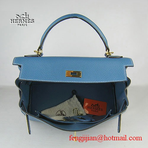 Hermes Kelly 32cm Togo Leather Bag Blue 6108 Gold Hardware Hermes Kelly 32cm Togo Leather Bag Blue 6108 Gold Hardware