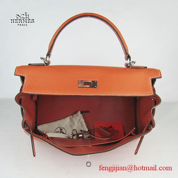 Hermes Kelly 32cm Togo Leather Bag Orange 6108 Silver Hardware Hermes Kelly 32cm Togo Leather Bag Orange 6108 Silver Hardware