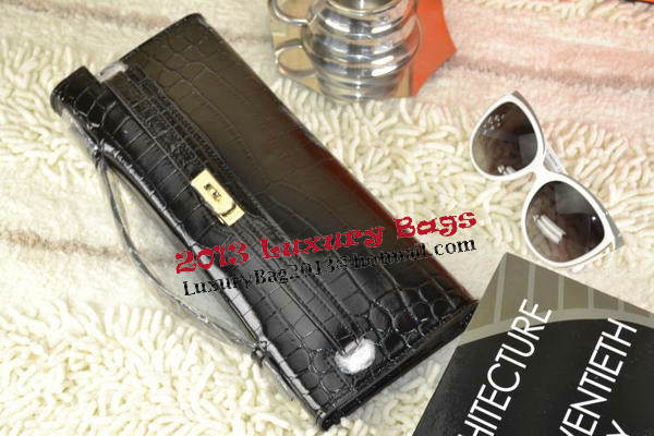 Hermes Kelly Clutch Bag Croco Leather K31 Black Hermes Kelly Clutch Bag Croco Leather K31 Black