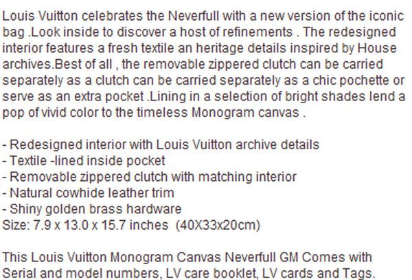 LOUIS VUITTON M40992 MONOGRAM CANVAS NEVERFULL GM MIMOSA LOUIS VUITTON M40992 MONOGRAM CANVAS NEVERFULL GM MIMOSA