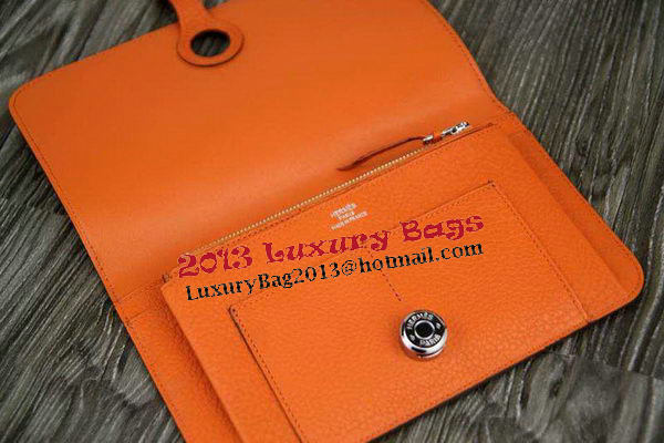 Hermes Compact Passport Holder Original Leather Wallet Orange Hermes Compact Passport Holder Original Leather Wallet Orange