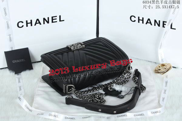 Boy Chanel Flap Bag Sheepskin Chevron Quilting A66034 Black Boy Chanel Flap Bag Sheepskin Chevron Quilting A66034 Black