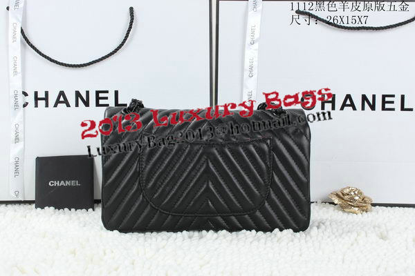 Chanel Classic Flap Bag Lambskin Chevron Quilting A01112 Black Chanel Classic Flap Bag Lambskin Chevron Quilting A01112 Black