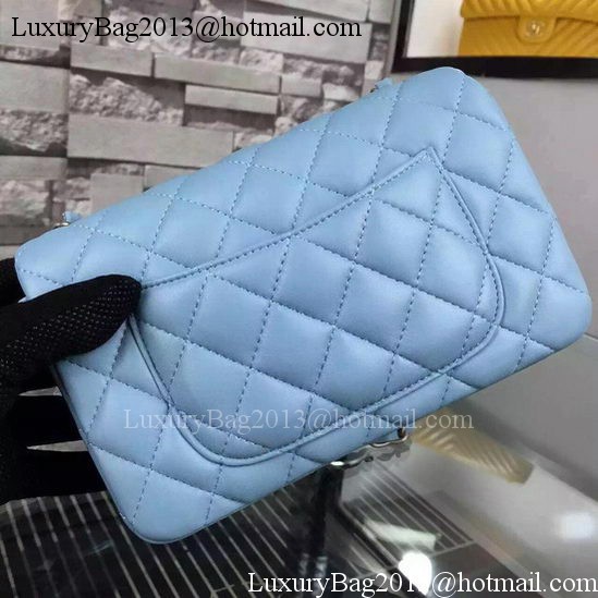 Chanel Classic mini Flap Bag SkyBlue Sheepskin Leather A67350 Silver Chanel Classic mini Flap Bag SkyBlue Sheepskin Leather A67350 Silver