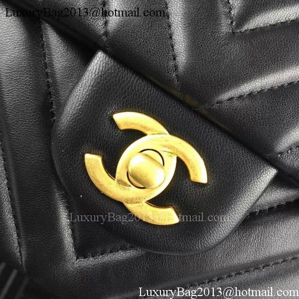 Chanel 2.55 Series Flap Bag Black Lambskin Chevron Leather A5023 Gold Chanel 2.55 Series Flap Bag Black Lambskin Chevron Leather A5023 Gold