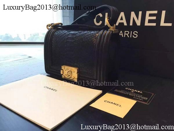 Chanel Boy Flap Shoulder Bag Black Python Leather A66094 Gold Chanel Boy Flap Shoulder Bag Black Python Leather A66094 Gold