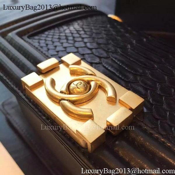 Chanel Boy Flap Shoulder Bag Black Python Leather A66094 Gold Chanel Boy Flap Shoulder Bag Black Python Leather A66094 Gold